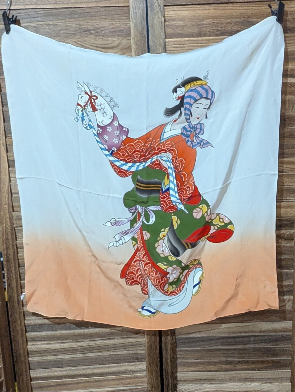 Vintage Japanese 100% Silk Furoshiki Scarf / Art Print 28"x28"